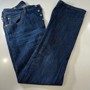 Levi's Blue Denim Jeans with 501 Leather Patch - No Stretch in “Across a Plain”